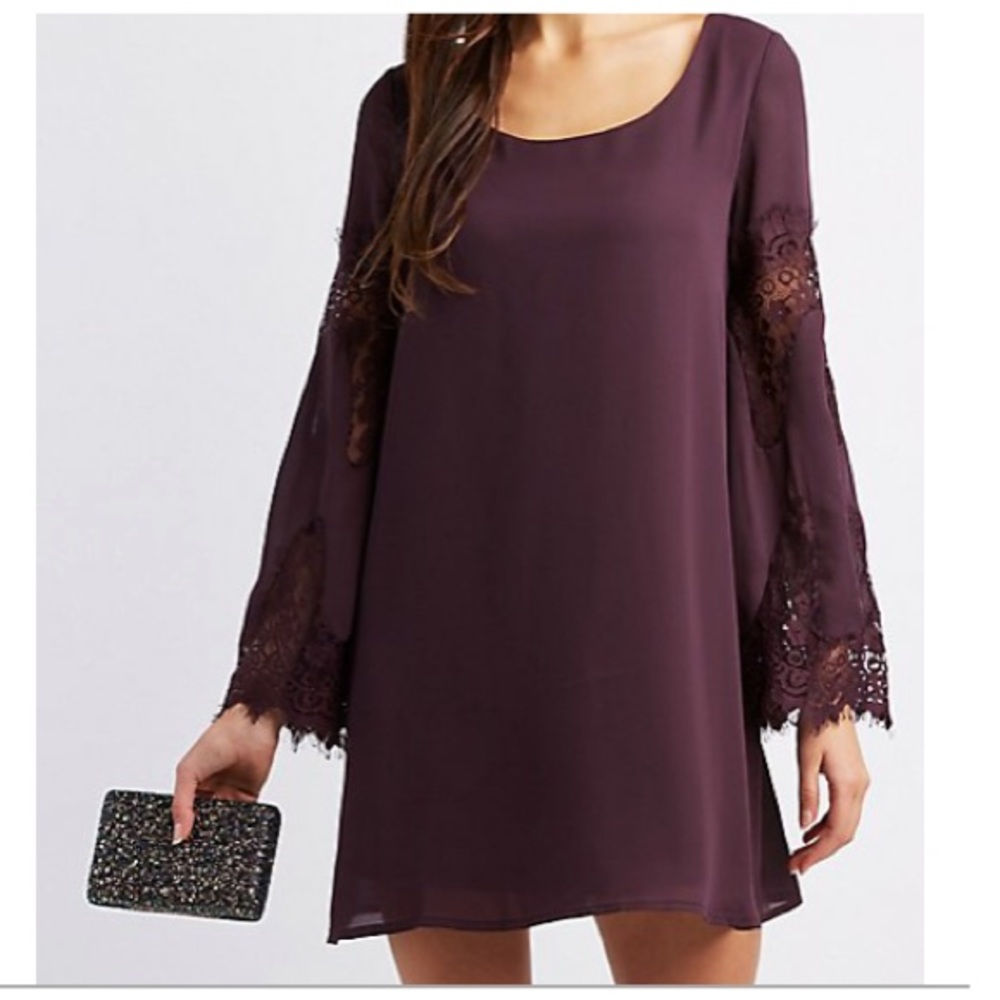 Lace-Inset Bell Sleeve Shift Dress Size Large